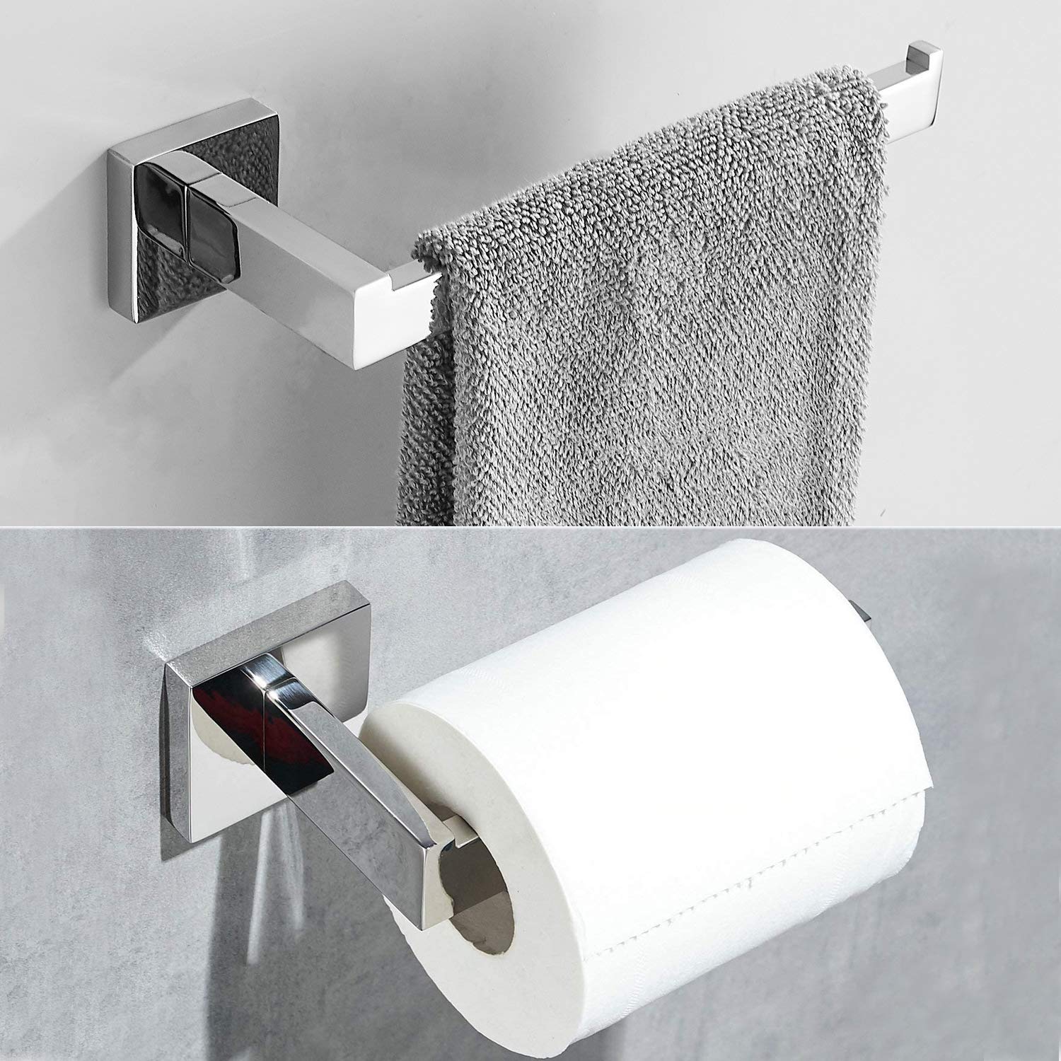 Bathroom Towel/Tissue Holder Set 2-Piece Accessories Set Wall Mounted, Includes Towel Ring and ...
