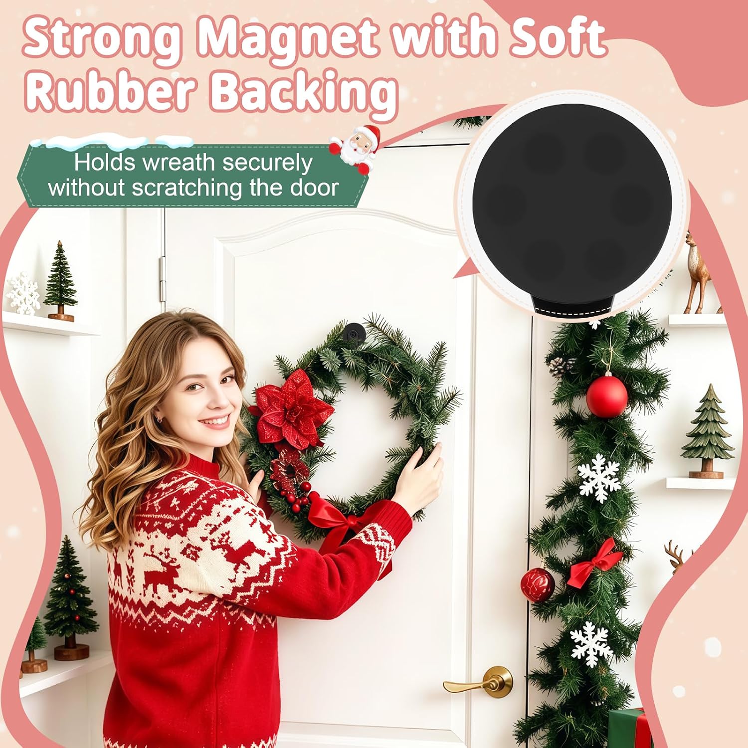 Magnetic Wreath Hanger for Metal Front Door, Fridge, Black, 2 Pcs