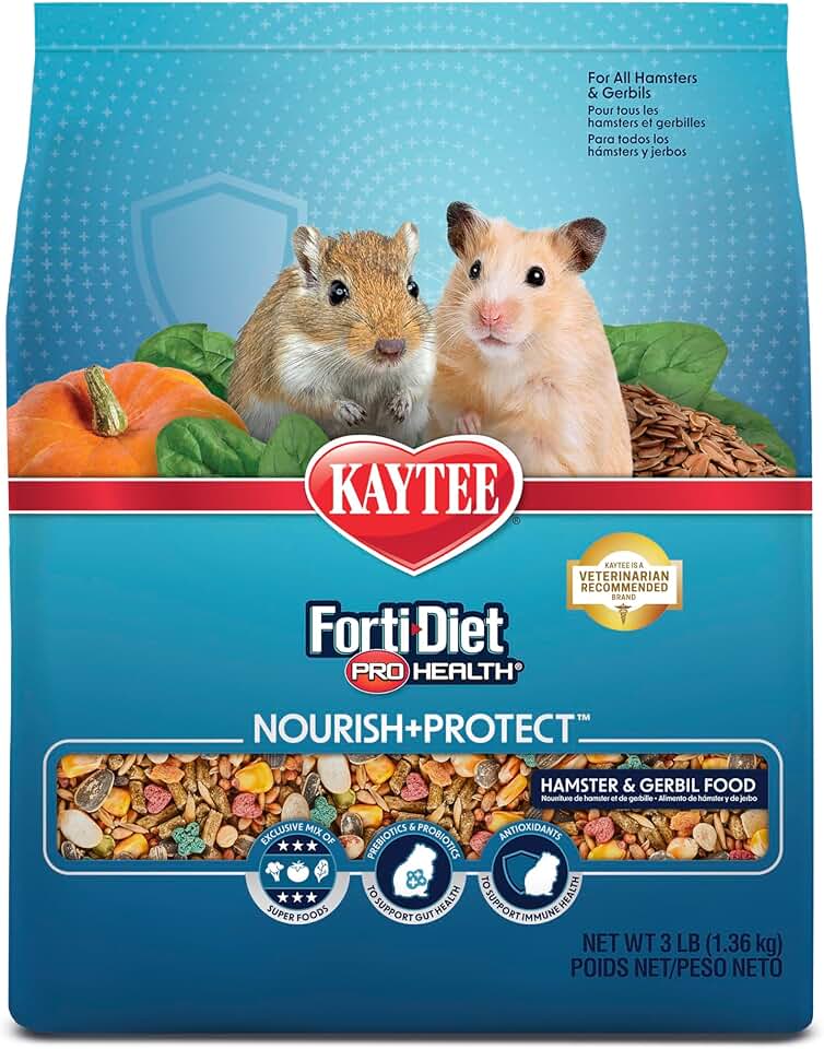 Kaytee Forti-Diet Pro Health Nourish+Protect Hamster and Gerbil Food, Comprehensive Nutrition Backed by Science, Digestive Health, Immune Support, 3 Pounds
