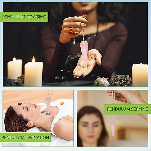 Miniatura 3 de YATSKIA Péndulo hexagonal de cuarzo rosa de 6 facetas para adivinación de cristales de Reiki, radiestesia, equilibrio de chakras con piedras