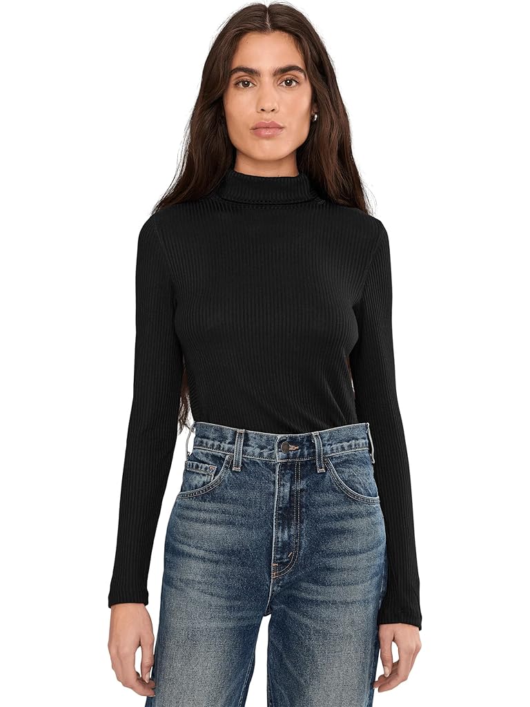 Black Madewell Coverstitch Turtleneck Drapey Rayon Rib