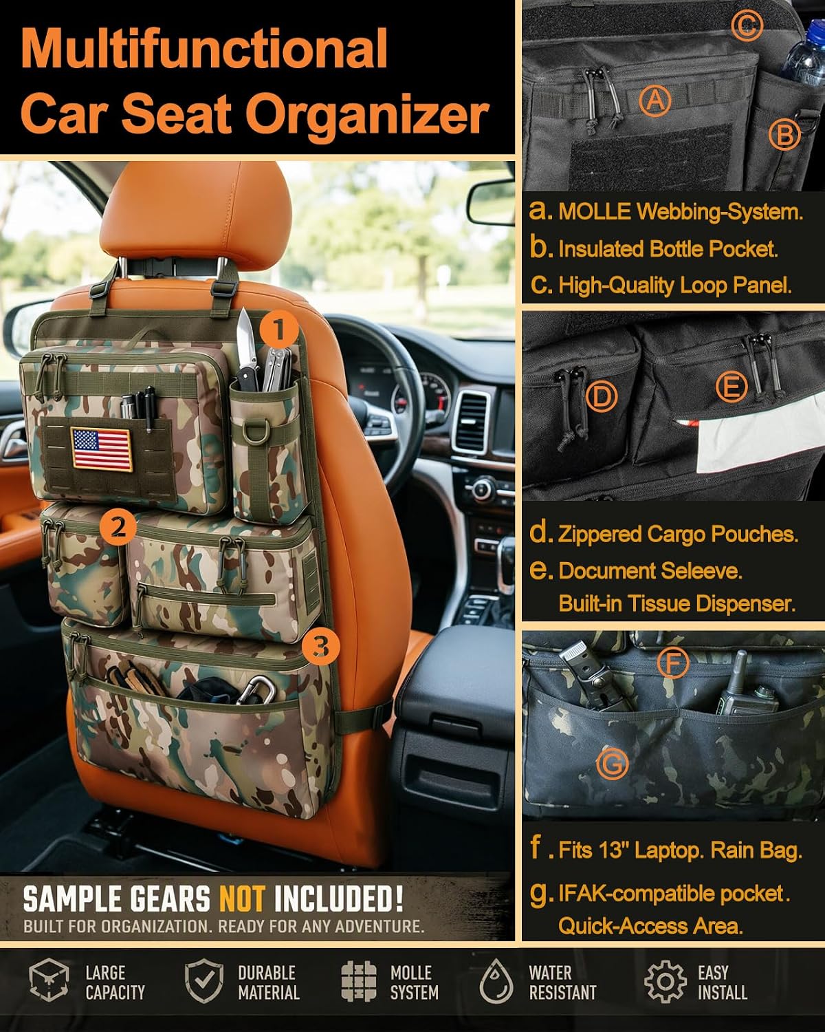 Car Seat Back Organizer – Molle Panel, Heavy Duty, Waterproof storage image 4