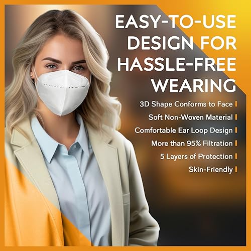 Miniatura 5 de KN95 - Mascarillas desechables KN95 para adultos, color blanco (10 unidades (paquete de 1)