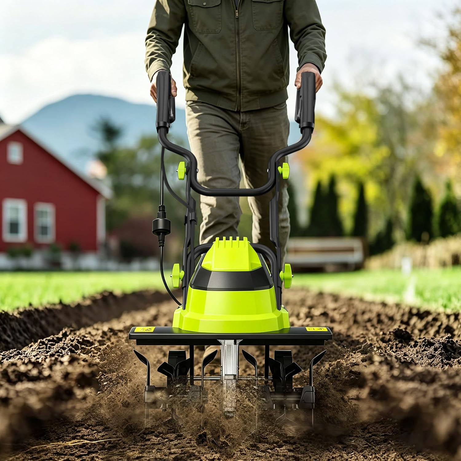 Baotree Tiller Cultivator, 13.5-Amp 18-Inch Width 9-Inch Depth Corded Electric Tiller 24 Durable Steel Tines Heavy-Duty Gardening Tiller for Lawn, Yard, and Gardening Care