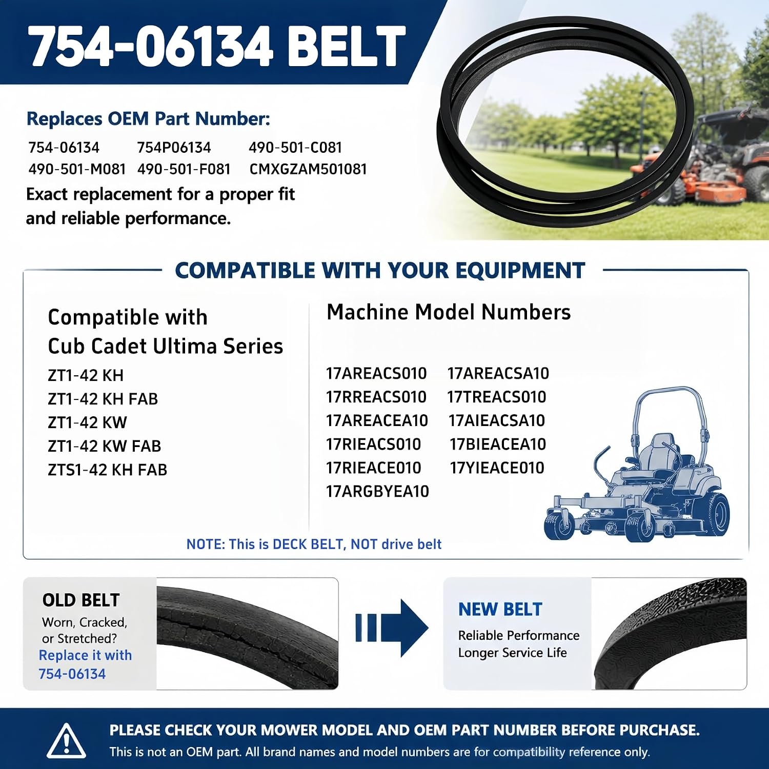 A115 754-06134 RZT 42" Deck Belt, 1/2" x 117", Fits Cub Cadet