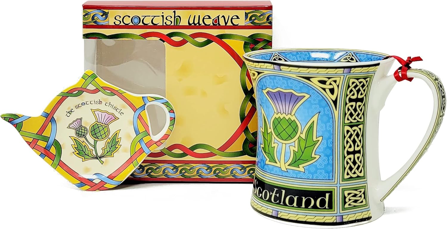 Scotland Mug with Thistle - New Bone China Scottish Porcelain Cup -Thistle Set Tea Bag Holder