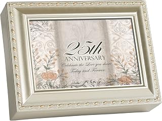 Cottage Garden 25th Anniversary Silvertone Rope Trim Jewelry Music Box Plays Unchained Melody