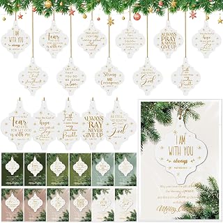 Sieral 24 Sets Christian Ceramic Christmas Ornaments with Bible Verse Cards