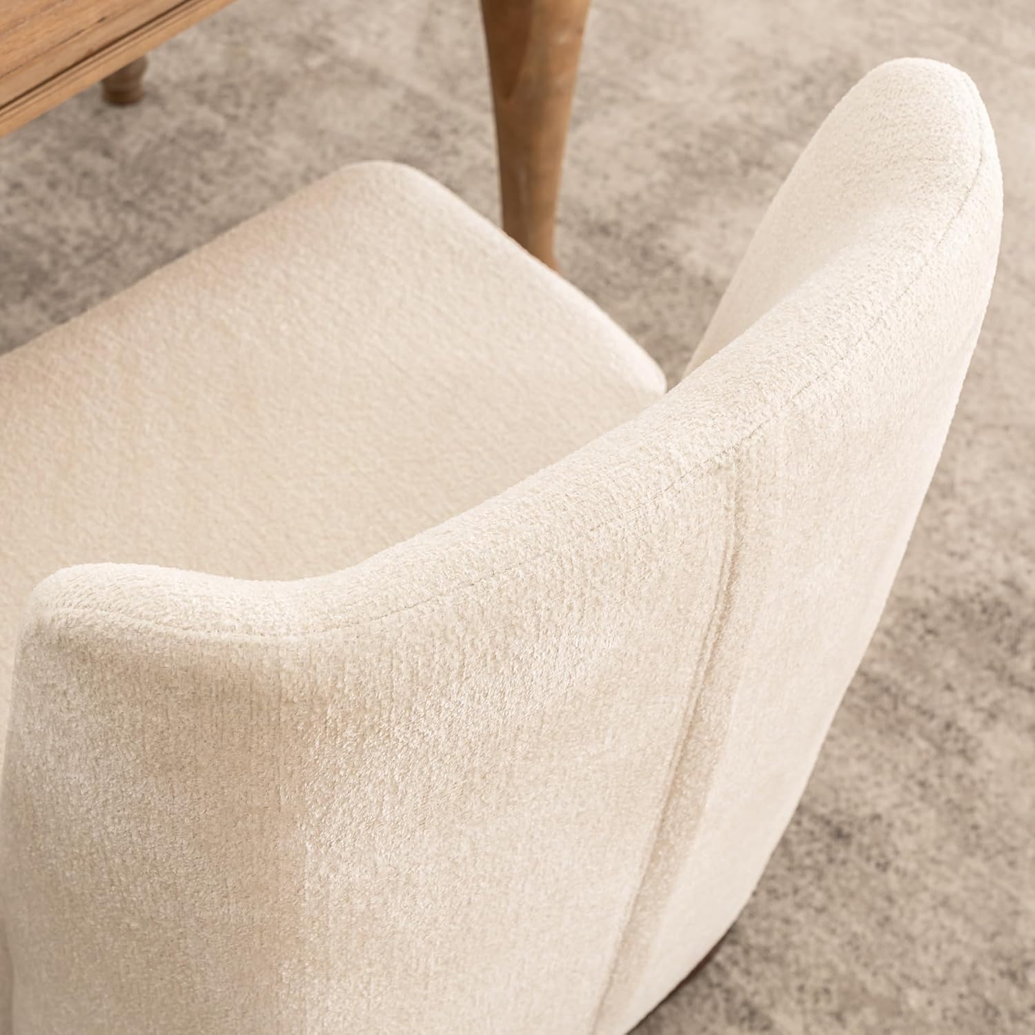 Modern Dining Room Chair with Curved Back and Thickened Cushion, Boucle Fabric Padded Lounge Chair for Kitchen, Living Room, Bedroom, White ONE CHAIR THIS BOX CONTAINS 1 CHAIR