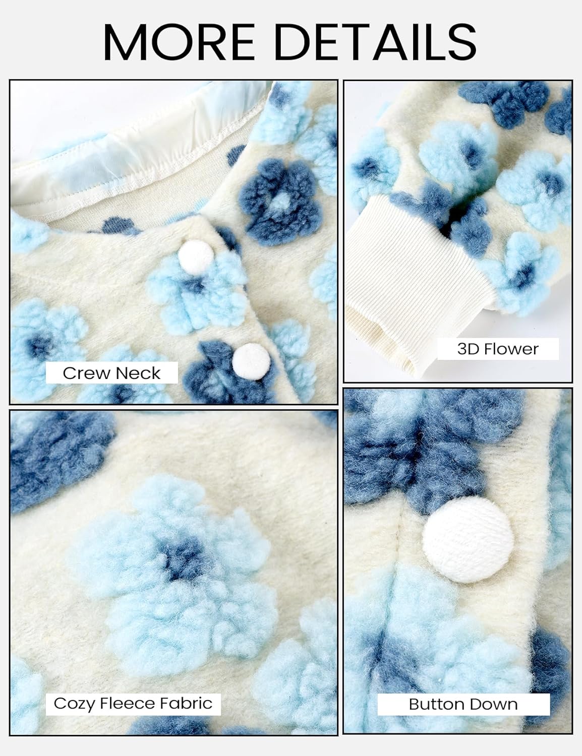 Yimoon Womens Cropped Floral Print Jacket Puff Sleeve Fleece Bomber Jacket Button Down Fall Winter Warm Outerwear - Image 6