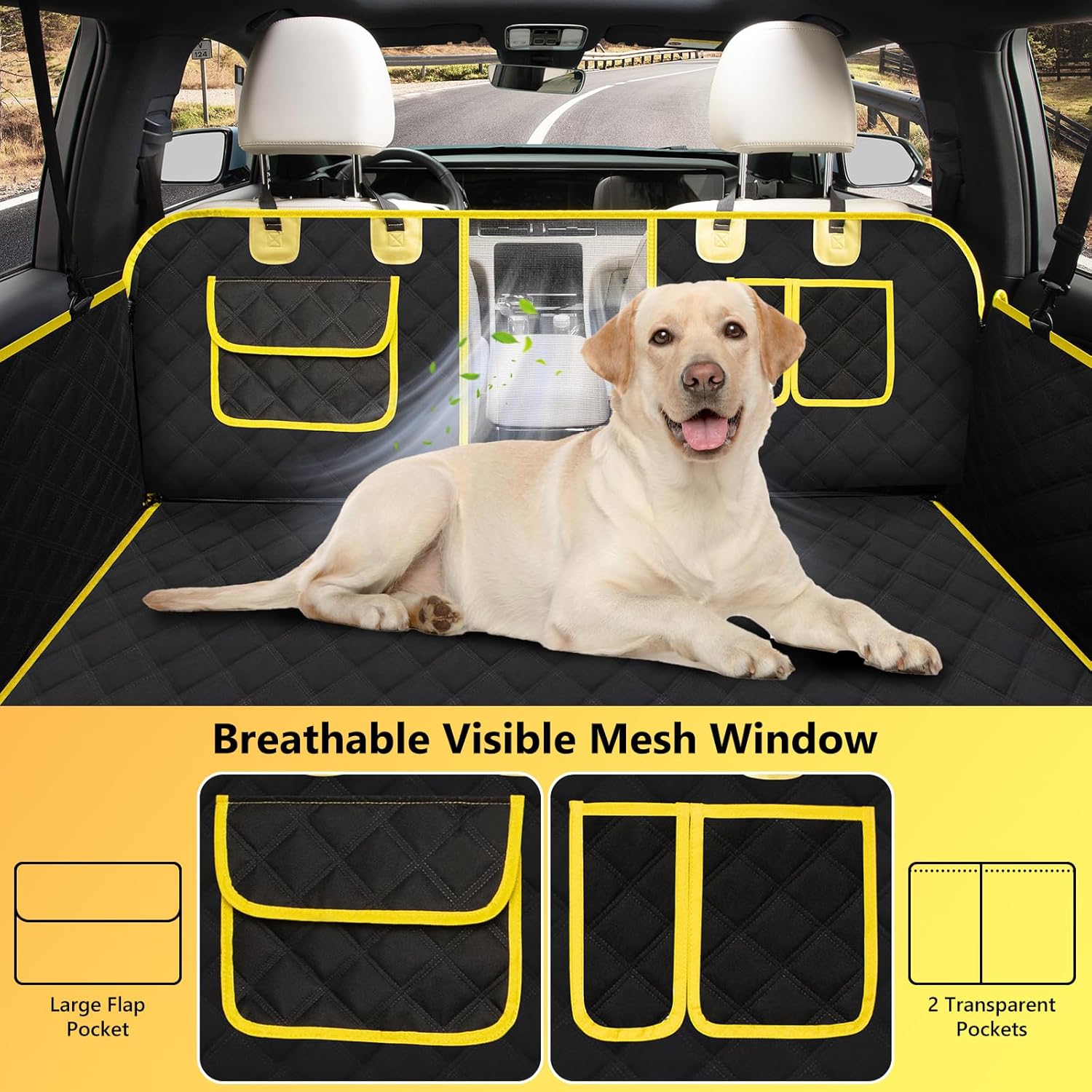 L'AGRATY Dog Car Seat Cover: Waterproof Back Seat Extender for Dogs with Side Flaps - Nonslip Hard Bottom Car Seat Cover for Dogs with Mesh Window: 60/40 Split Bench Dog Hammork Bed for Car SUV Truck