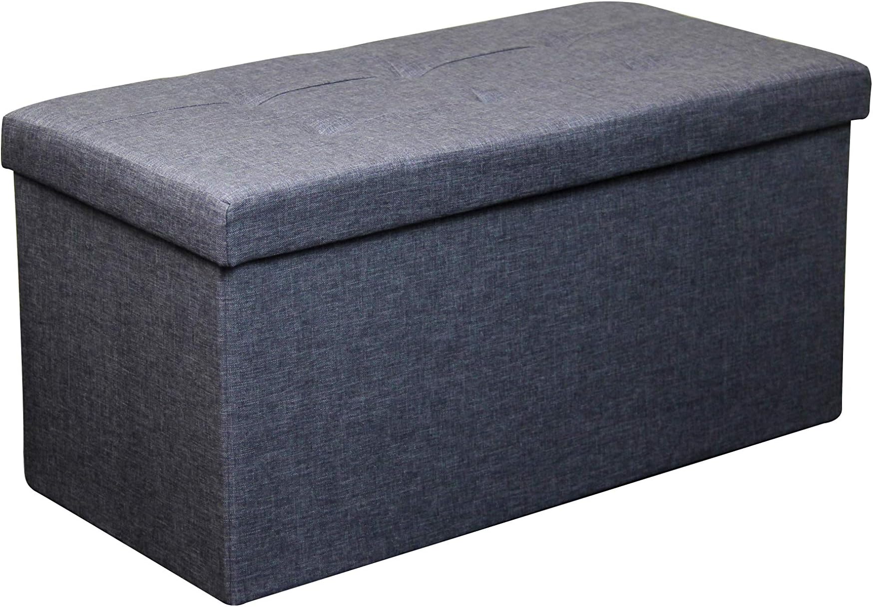 HomeHarmony Folding Storage Ottoman Seat, Stool, Toy Storage Box Linen Look (Grey Large)