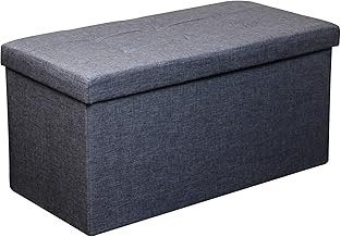 HomeHarmony Folding Storage Ottoman Seat, Stool, Toy Storage Box Linen Look (Grey Large)
