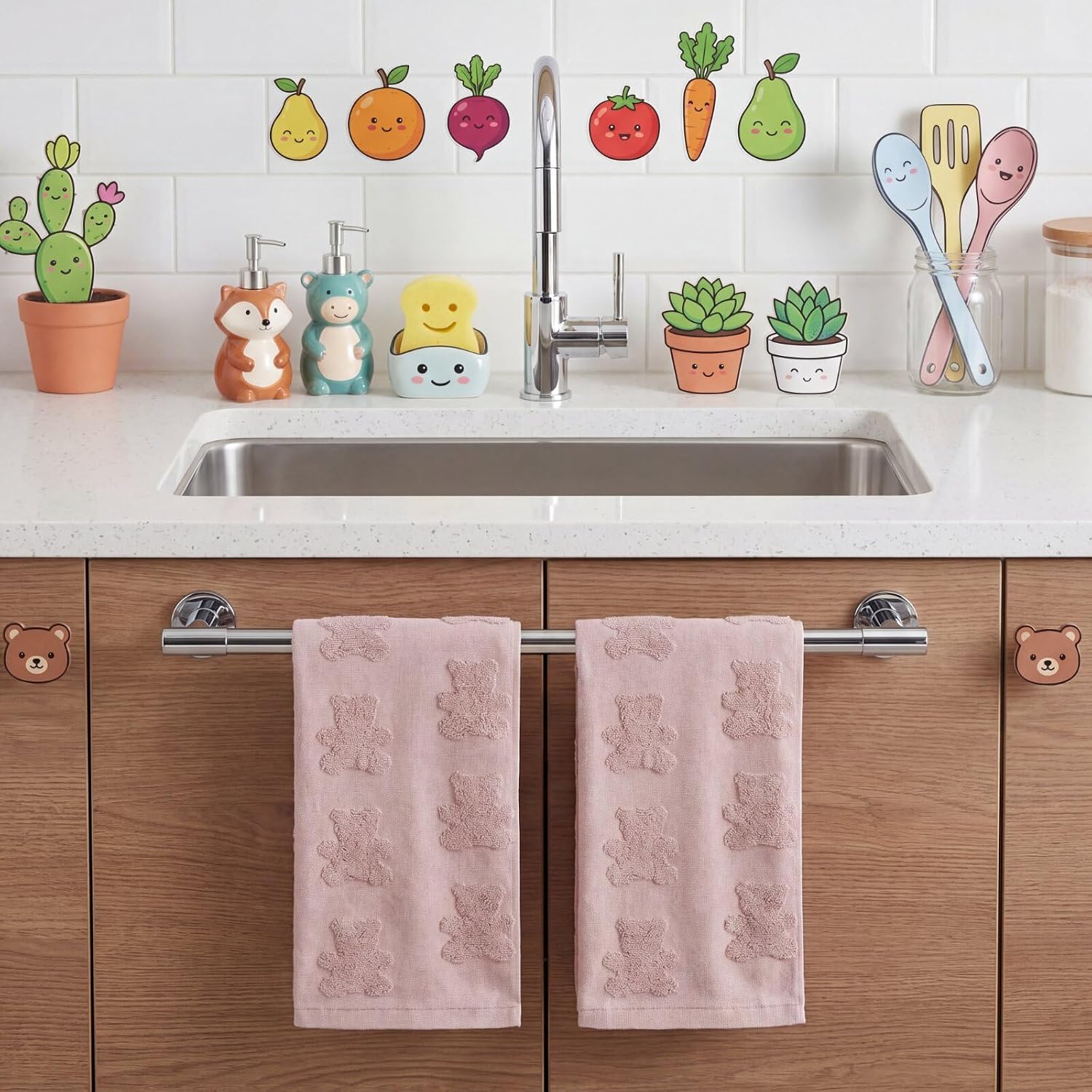 Remagr 2 Pcs Teddy Bear Hand Towels 100% Cotton 29.5 x 13.7 Inch Weave Hand Towels for Bathroom Absorbent Dish Washcloth for Kitchen Bathroom Decor Gifts