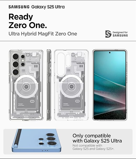 Spigen Ultra Hybrid MagFit Case for Samsung Galaxy S25 Ultra Compatible with MagSafe Zero One White