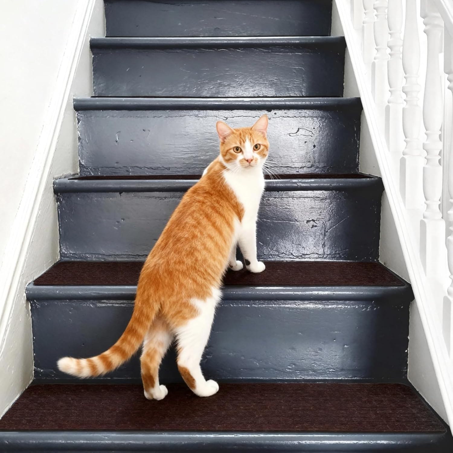Extra Wide Non Slip Stair Treads for Wooden Steps –15 Pack 9" x36'' Extra Wide Carpet Runners with Reusable Adhesive, Step Pads for Dogs, Kids, Seniors, Machine Washable – Brown