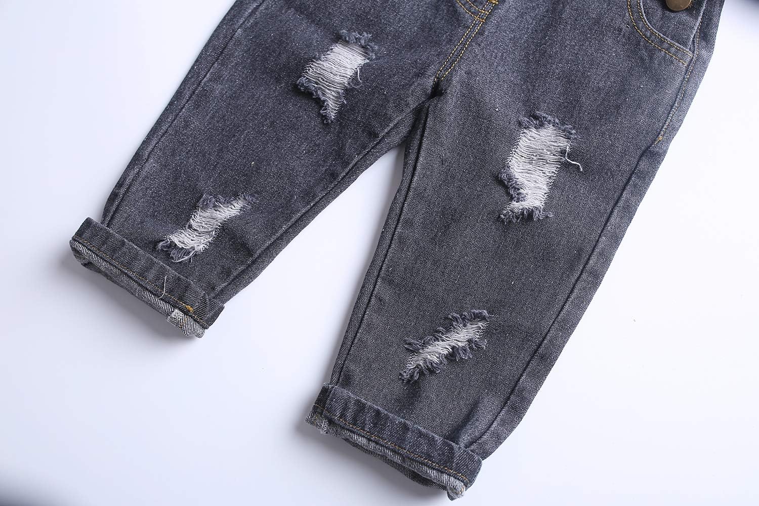 KIDSCOOL SPACE Baby Boy Girl Jean Overalls,Toddler Ripped Denim Cute Workwear - Image 8