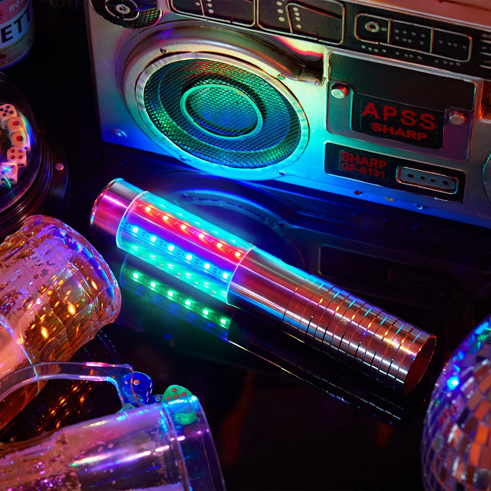 Bâton lumineux LED stroboscopique pour bouteille de champagne rechargeable pour karaoké, bar, club, anniversaire, mariage, fête, doré (Argenté)
