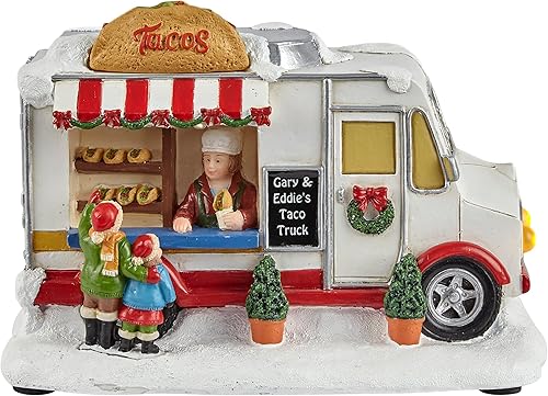 Miniatura 2 de MOMENTS IN TIME Camión de comida de Christmas Village Vendedor ambulante con luces LED, funciona con pilas (no incluidas) (Taco)