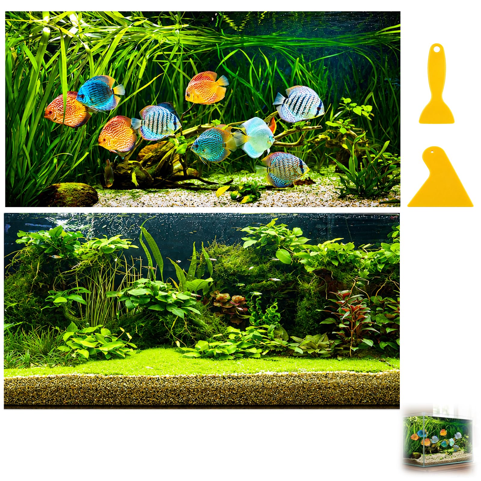 XZSKD Fish Tank Background Pictures, Aquarium Background Stickers with Scrapers, Enhance Your Aquarium and Reptile Habitat, Home and Office Wall Decoration, 30 x 40 cm Size