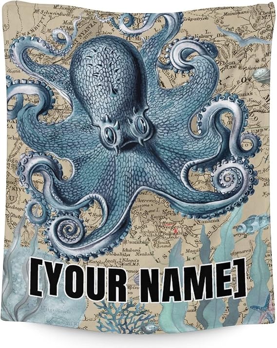 Mercuryelf Custom Octopus Throw Blanket - Soft, Fuzzy & Warm - 50x60 Inches Flannel Blankets for Living Room, Sofa - Vintage Throws Gift for Teens