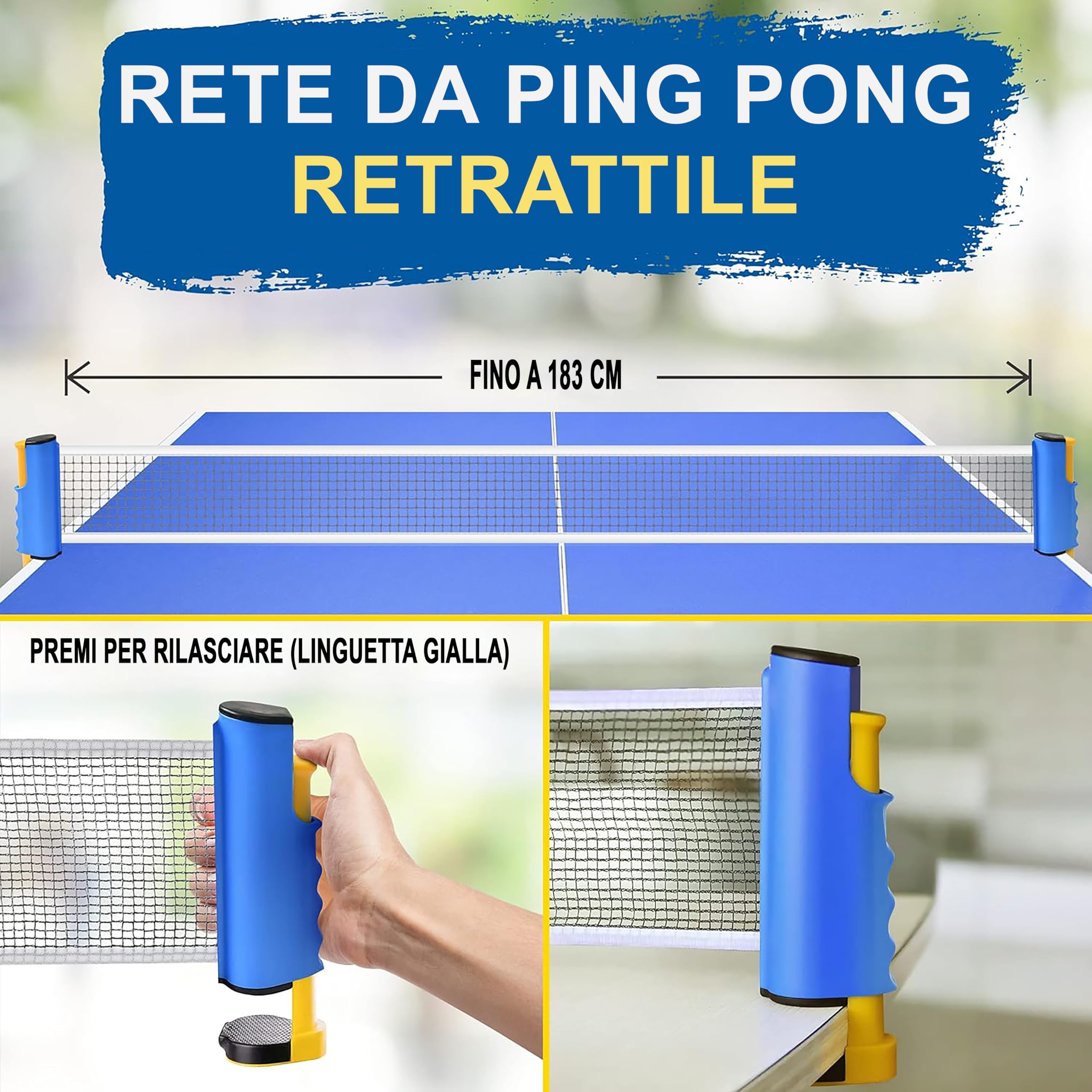 SereneLife Set di Racchette Ping Pong, Set Tavolo Ping Pong con Rete Ping Pong da Tavolo, 3 Palline Ping Pong