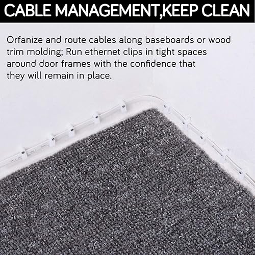 Miniatura 5 de CableGeeker - 100 clips de cable Ethernet con clavos de 0.315 in para cable Ethernet plano Cat6 Cat7 (blanco)