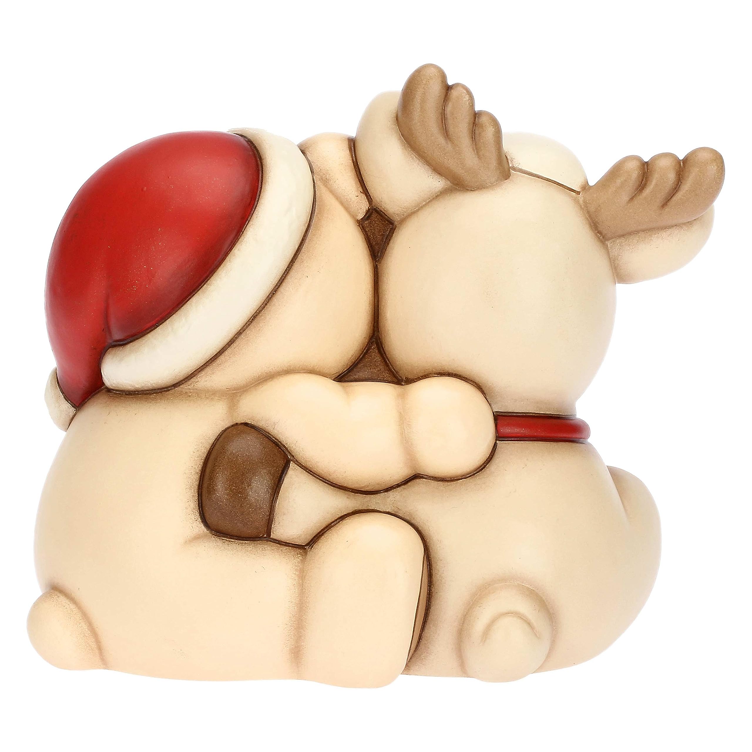 THUN, Coppia Teddy e Renna Robin Abbracciati in Ceramica Decorata a Mano, Addobbo Natalizio, Idea Regalo, 15x11.3x14 cm h