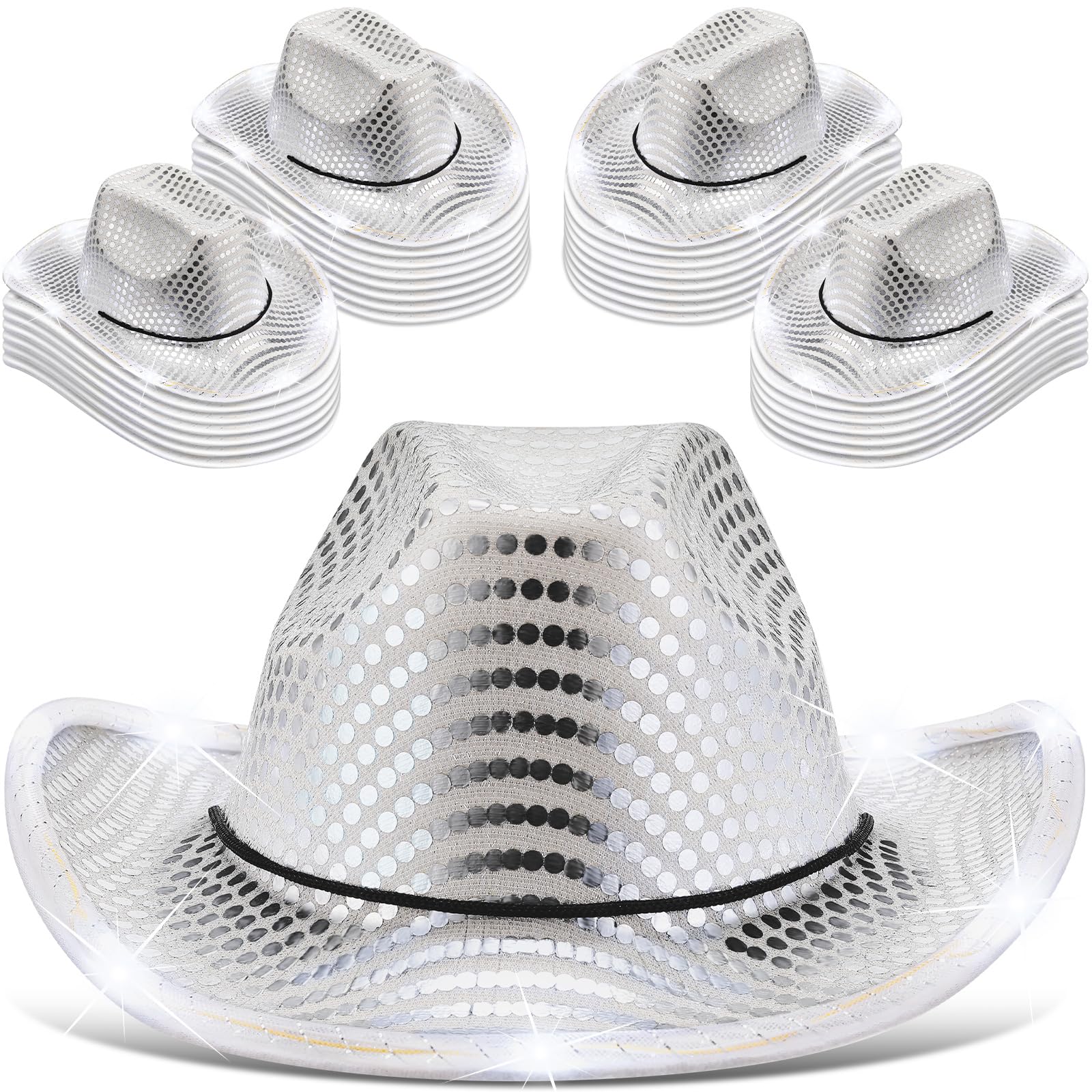 Tisancy LED Lights Cowboy Cowgirl Hat Flashing LED Lights Cowgirl Hat for Wedding Western Bachelorette Party