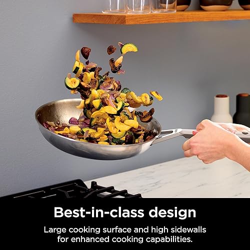 Miniatura 8 de Ninja EverClad - Sartén de acero inoxidable de grado comercial de 26 cm, sartén tricapa, apta para horno hasta 600°F, compatible con todas