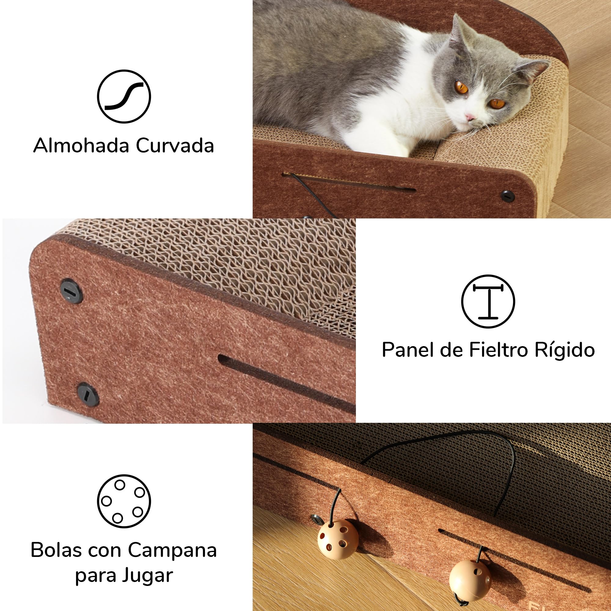 FUKUMARU Rascador para Gatos 66 cm, De Fieltro Cartón Ondulado Reciclable con Pelota de Juguete，Color Caramelo，Talla Grande
