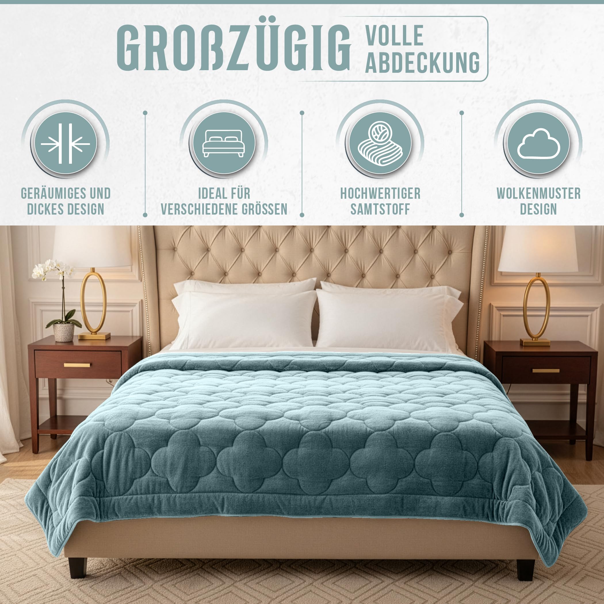 SLEEP COMFY 4 Jahreszeiten Bettdecken 220 x 240cm, Samt & Mikrofaser ohne Bezug, Atmungsaktives, Hypoallergene Steppdecke für Zuhause, Caravan & Camping, Oeko-TEX®-Zertifiziert