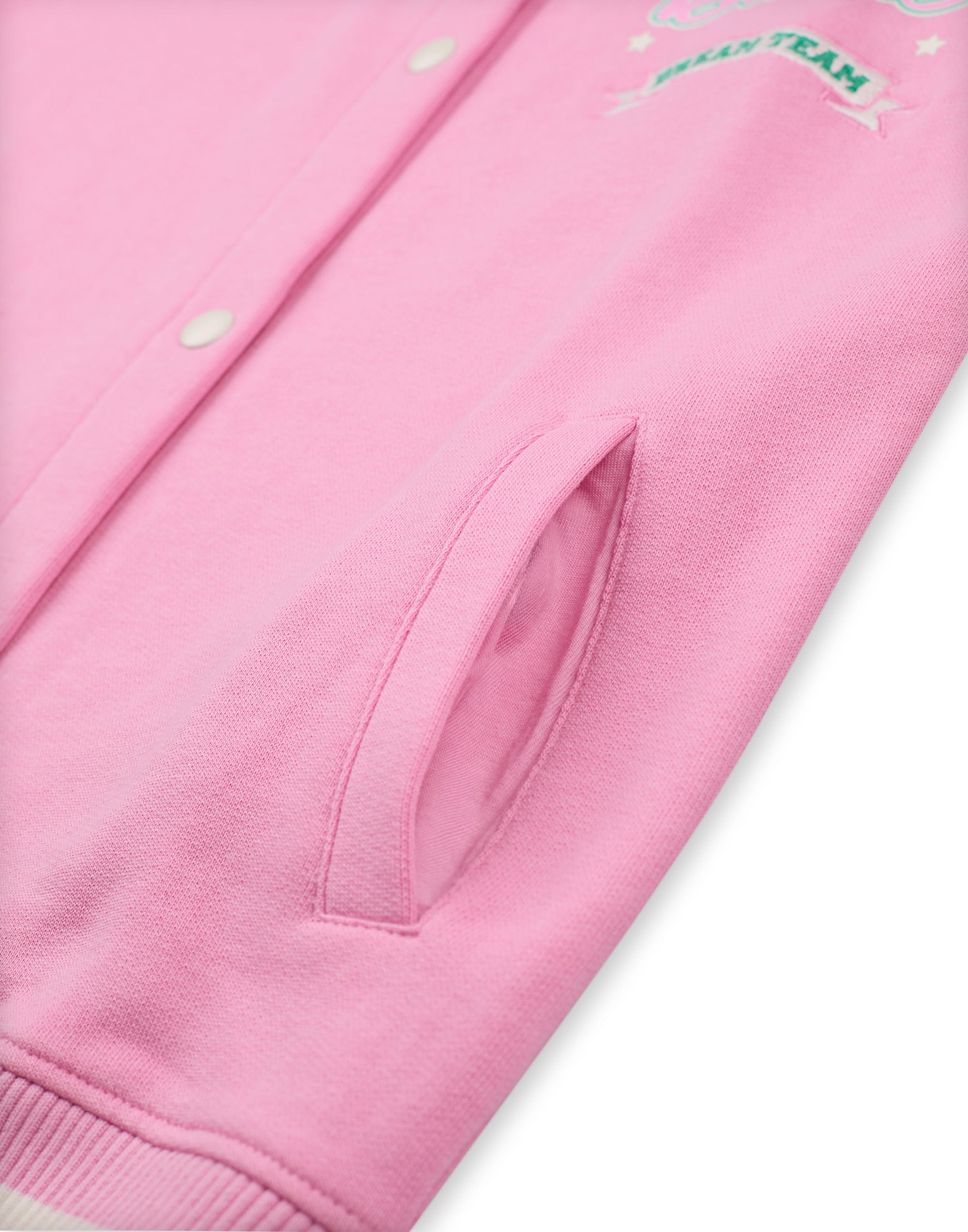 Barbie Chaqueta bomber para niñas | Chaqueta universitaria con estampado gráfico Dream Team para niños en Rosa | Chaqueta de béisbol con cremallera para niños