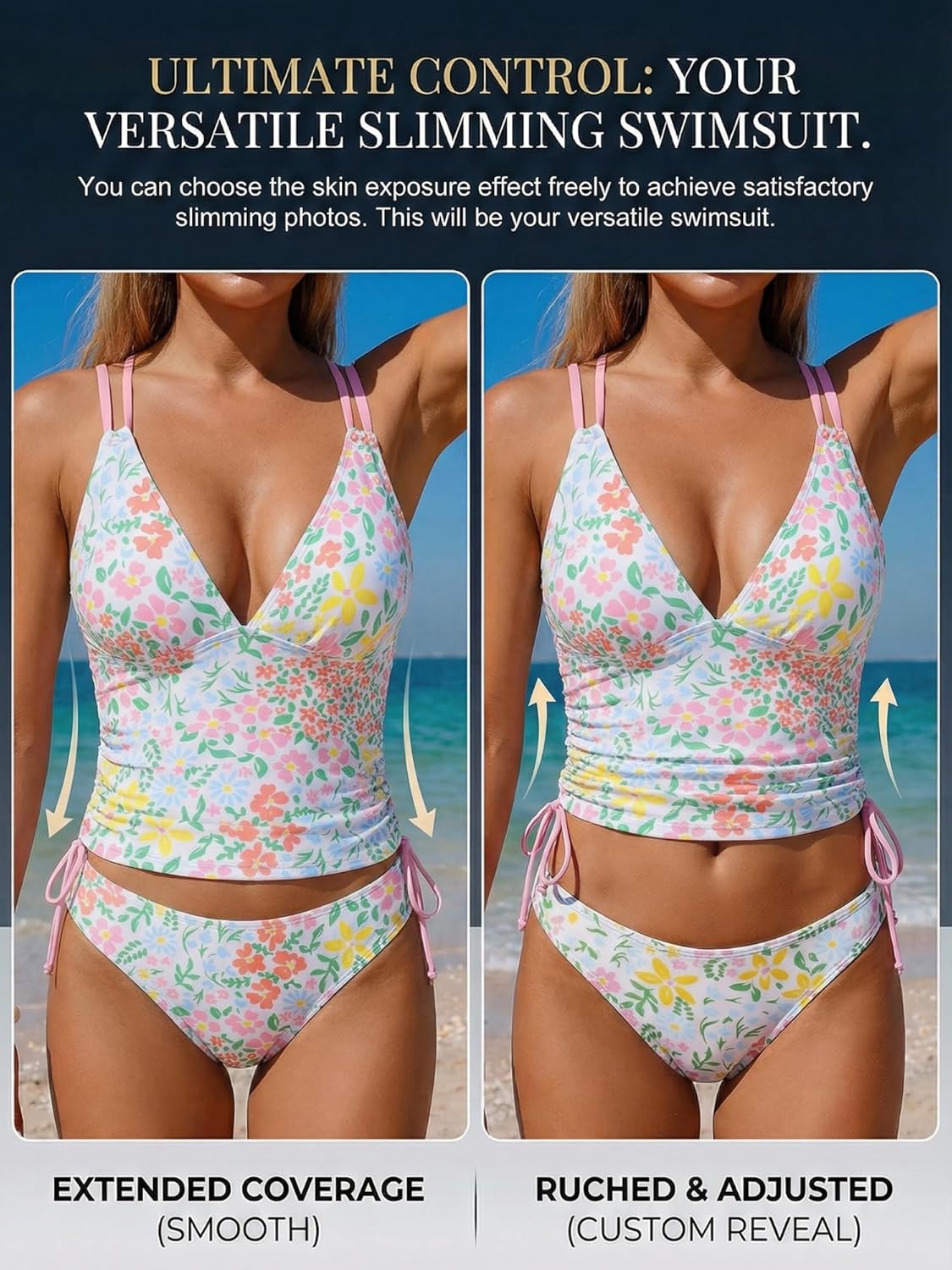 ZAFUL Two piece Tankini y2k Cheeky Tummy Control Swimsuit V-Neck Spaghetti Strap Slimming Bathing Suit 2026