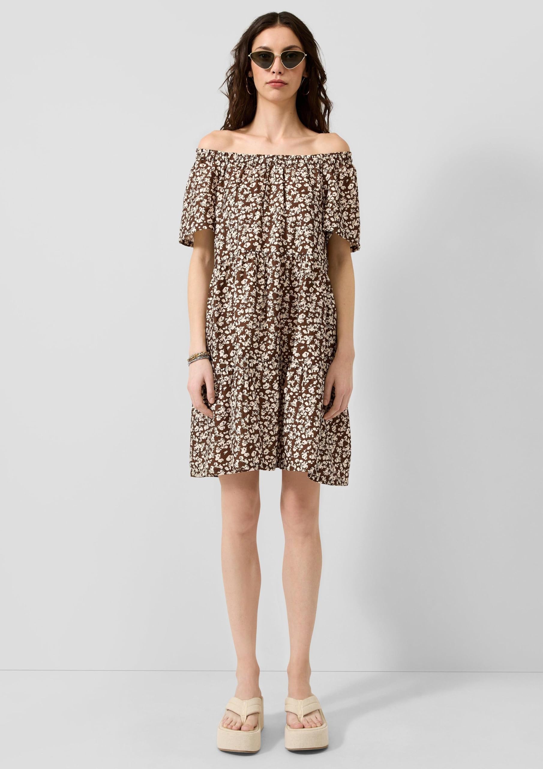 QS Viskosemix-Kleid mit Carmenausschnitt