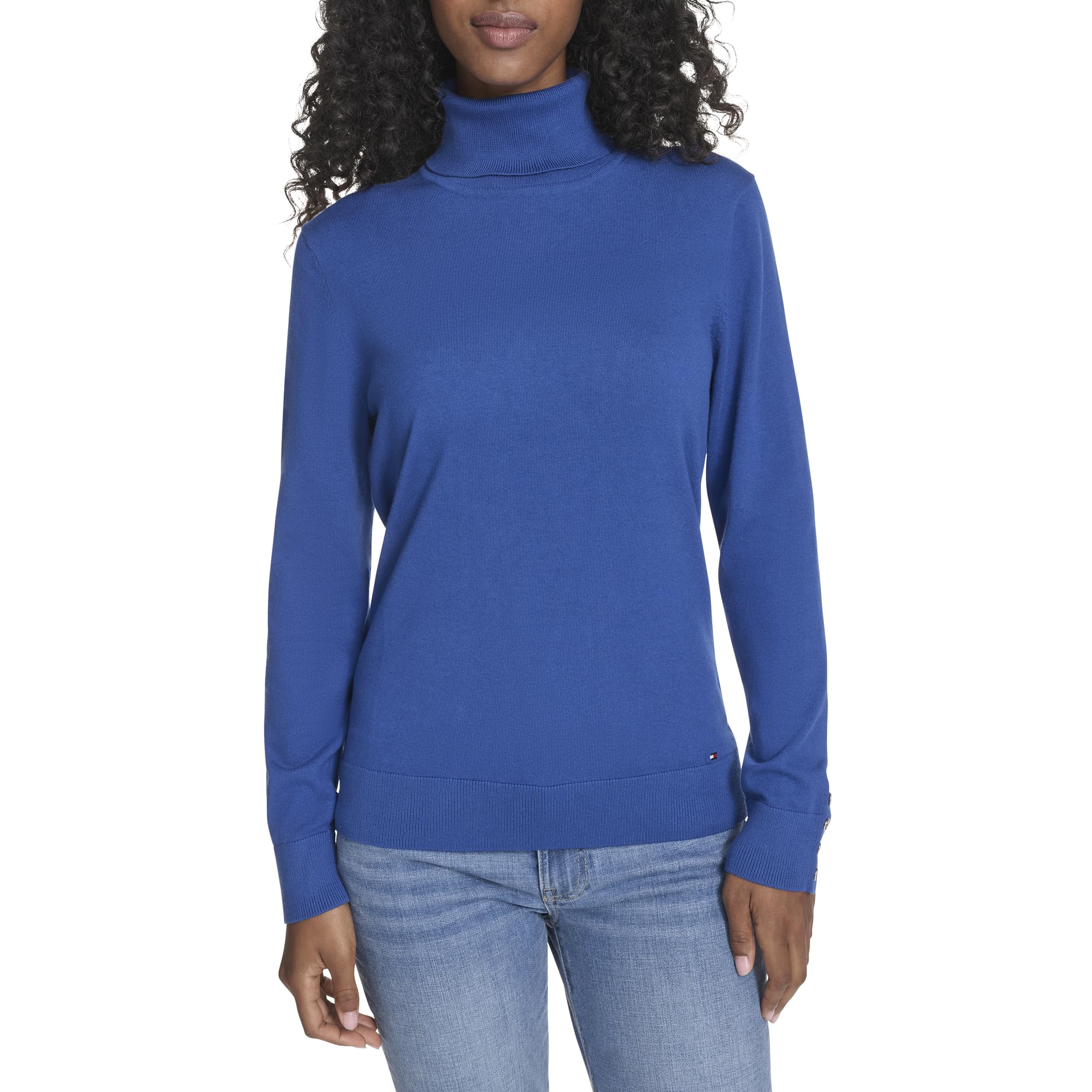 Tommy Hilfiger Women's True Blue Cotton Lightweight Turtleneck Sweater, Small