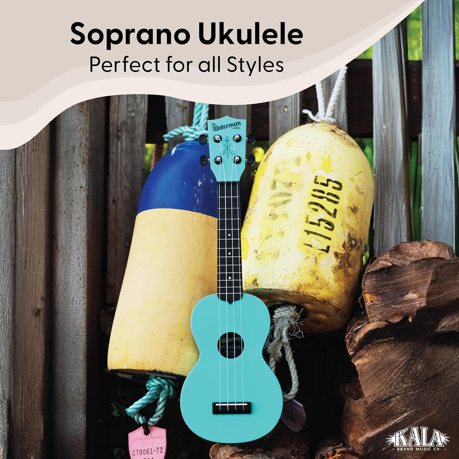 Kala Recycled Soprano Waterman Ukulele Durable, Travel-Ready Instrument - Glow-in-the-Dark Aqua Mist