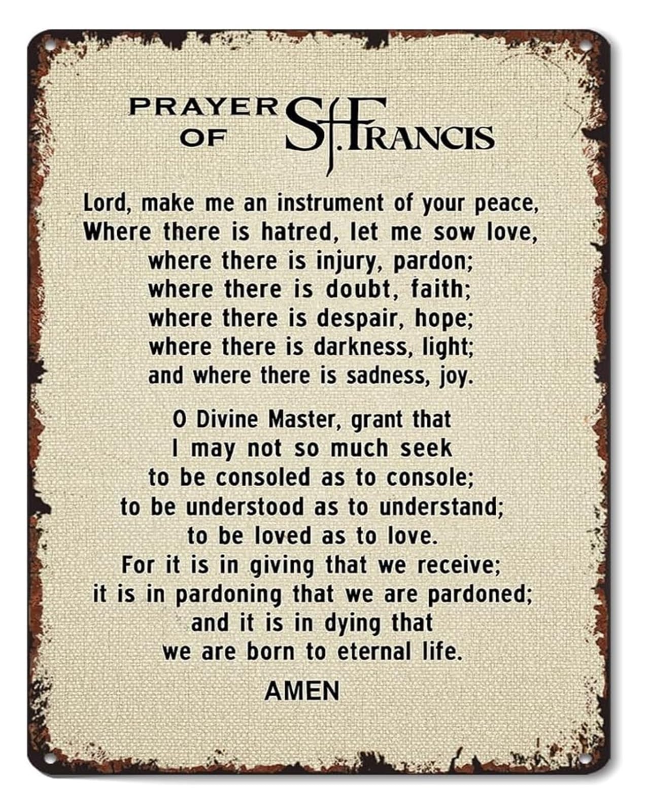 FNYUVNFAF Rustic Metal Tin Sign Francis Prayer For Peace Wall Poster for Dining Room Entryway Farmhouse Decor 8 X 12 inch