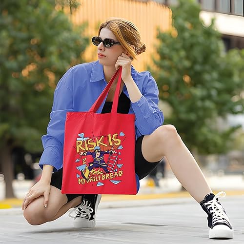 Miniatura 3 de Funny Firefighter Gift Risk is My Daily Bread Fire Quote Gift for Firefighters Navy Black Multicolor Canvas Tote Bag