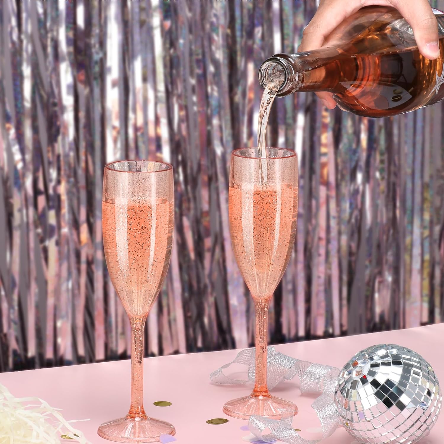 XUWAIDSGN 24 Pcs Reusable Champagne Flutes Plastic Wine Glasses Bulk Vintage Champagne Flutes Mimosa Bar Glasses Stemmed Drinking Cups 5.4OZ for Christmas Birthday Wedding Bride - Image 7