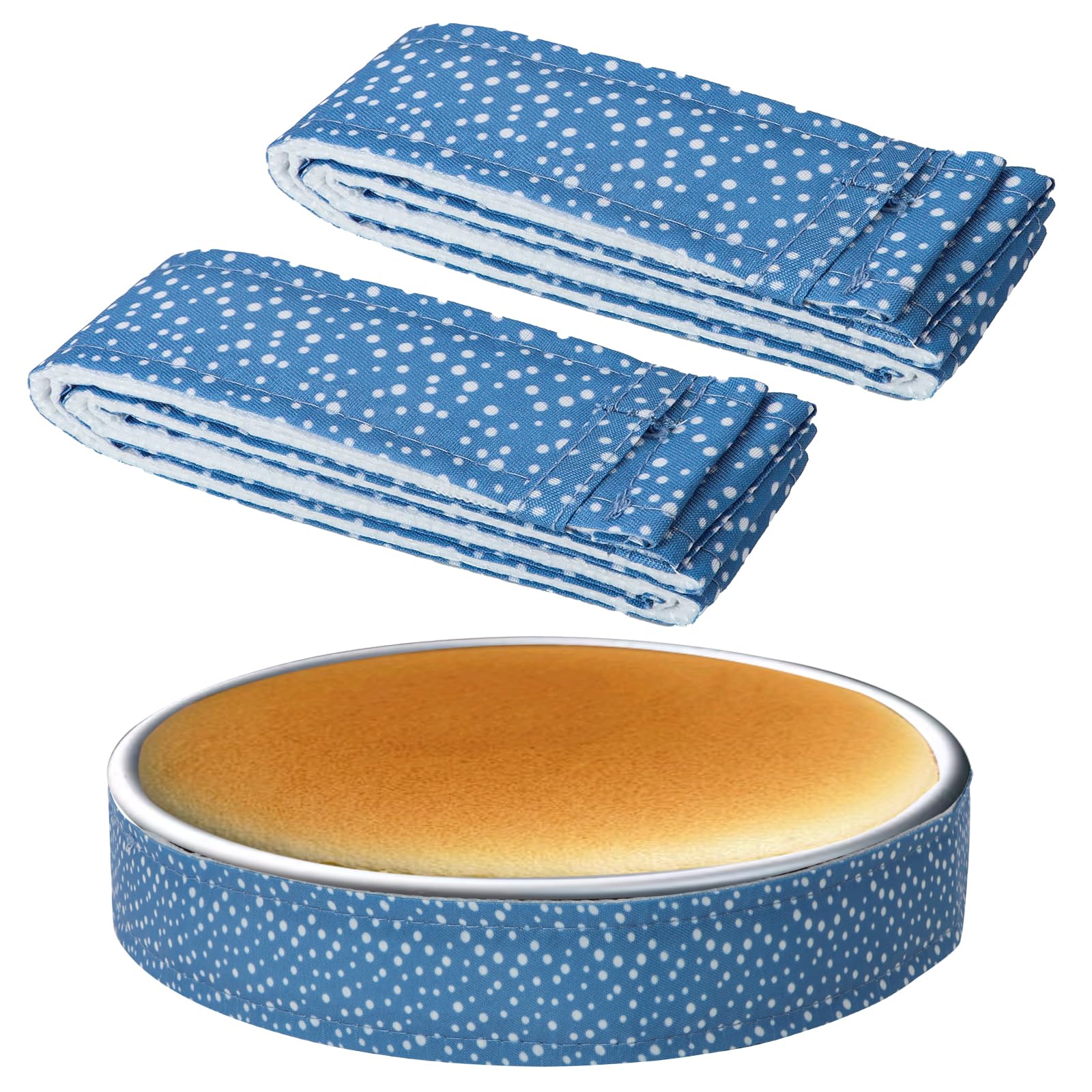 Photo 1 of 2 Pcs Baking Strips Cake Pan Dampen Strips Absorbent Thick Cotton Cake Strips for Kitchen Bakery Restaurant (Blue)