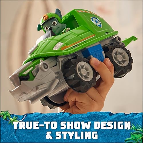 Miniatura 4 de Paw Patrol Jungle Pups, Rocky Snapping Turtle Vehículo, camión de juguete con figura de acción coleccionable, juguetes para niños y niñas a partir