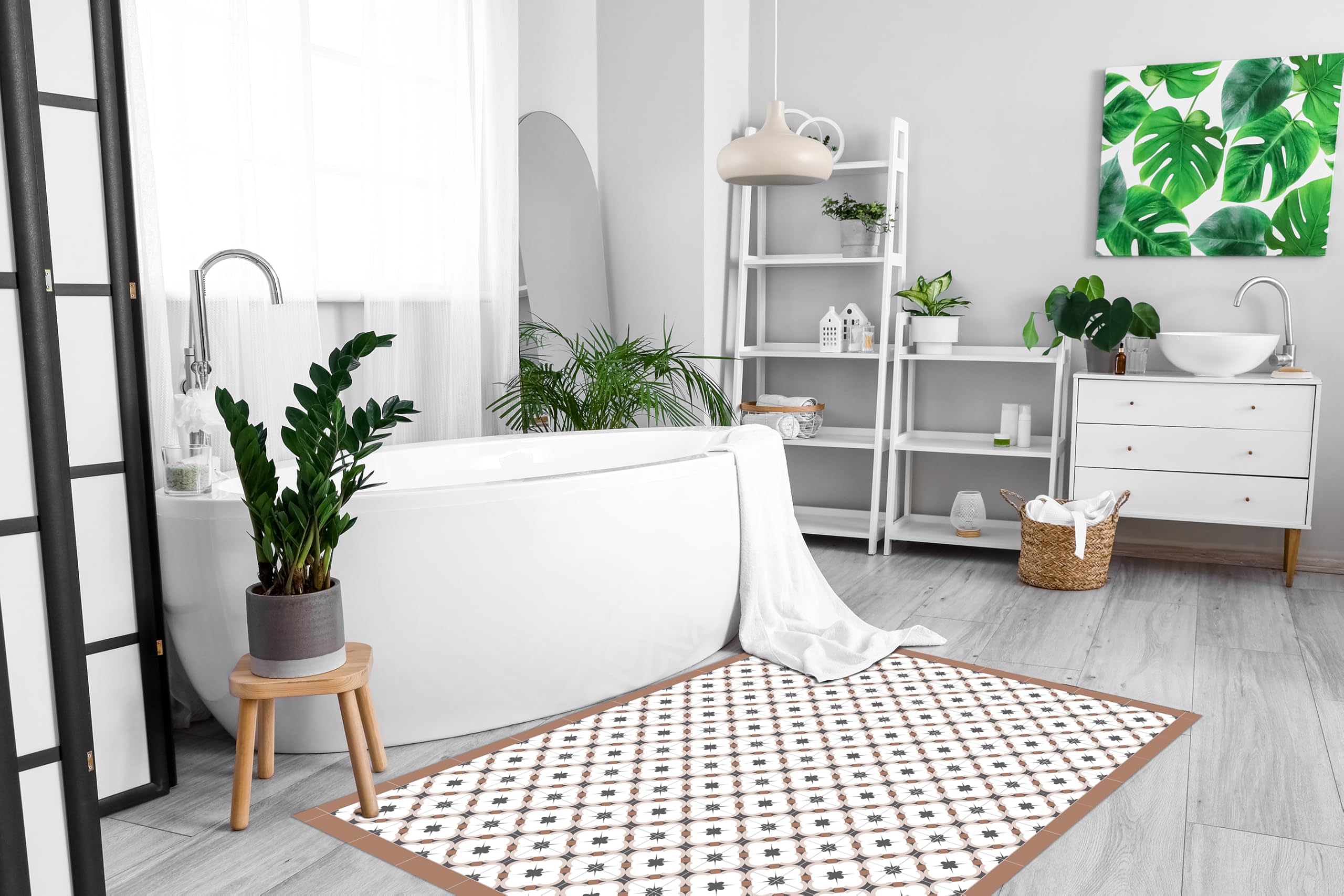 DobleUve Estudio Tapis Vinyle Loft | Marron | 65x140 | Tapis Cuisine PVC | Tapis de Salle à Manger Imperméable | Tapis Salon | Tapis Antidérapant Antifongique en PVC pour Enfants