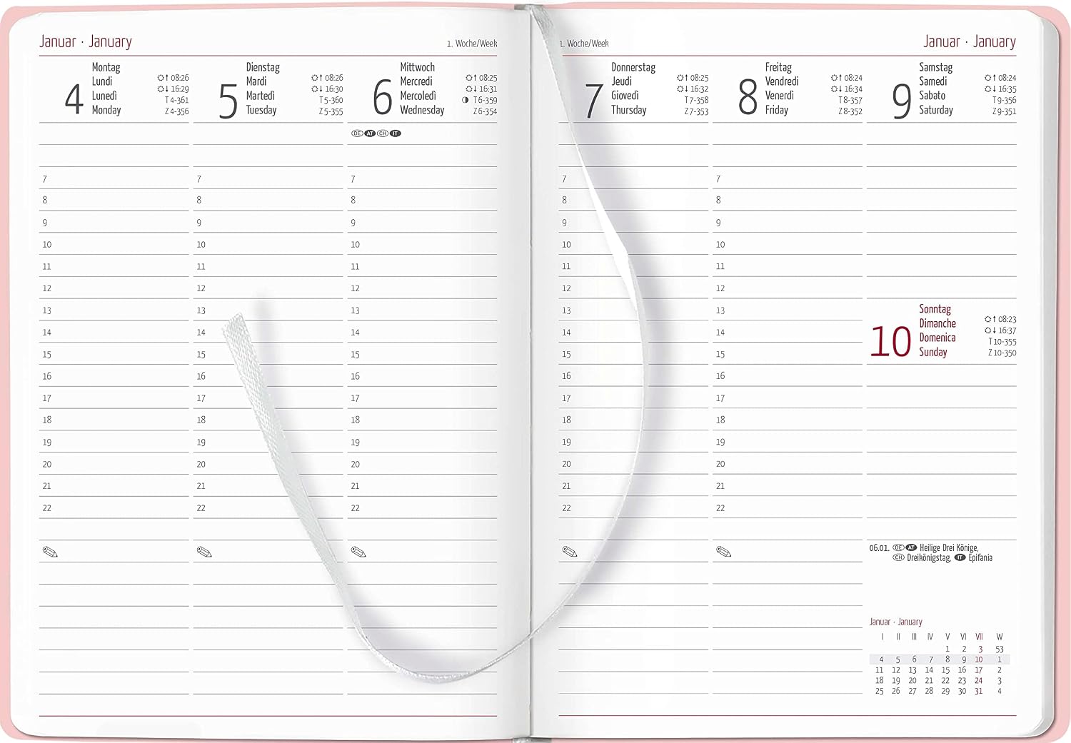 Ladytimer Grande Deluxe Salmon 2024 - Taschen-Kalender A5 (15x21 cm) - Tucson Einband - mit Motivprägung - Weekly - 128 Seiten - Alpha Edition