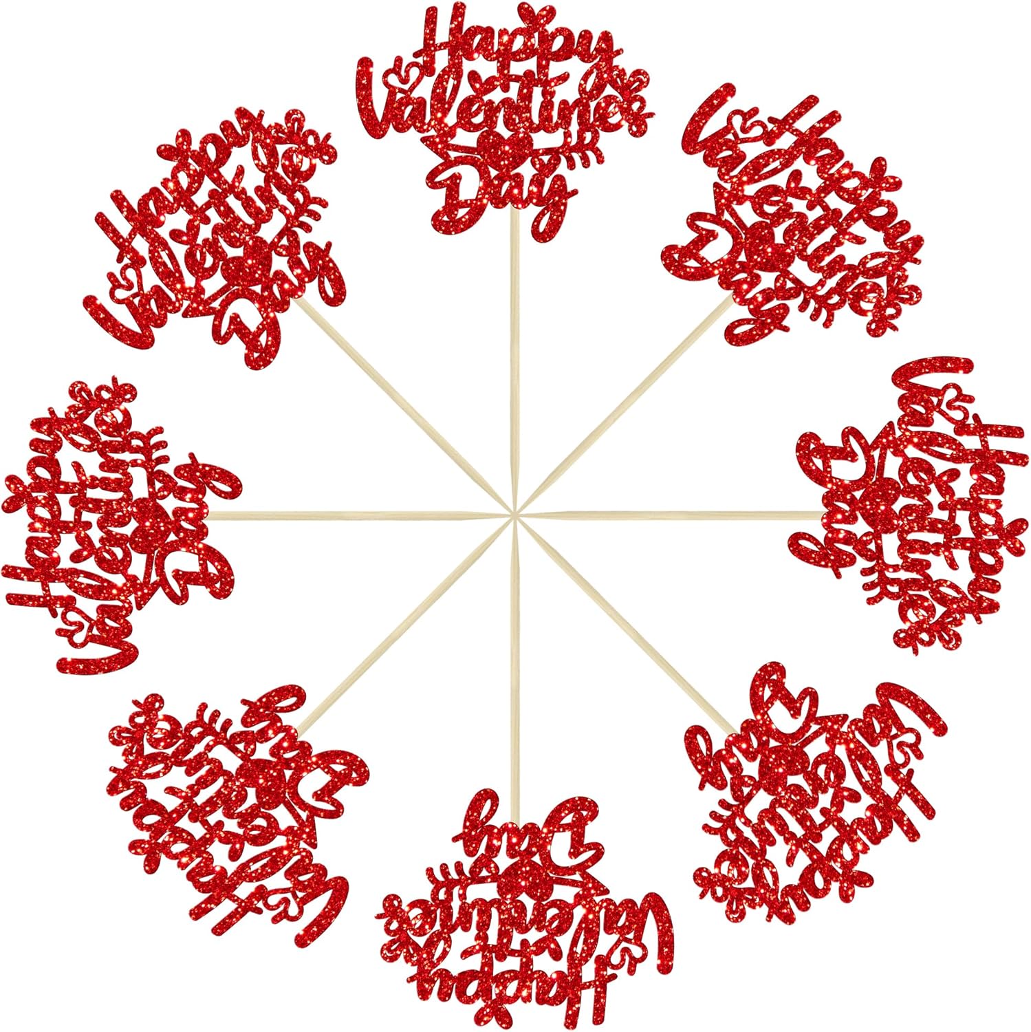 Gyufise 24Pcs Happy Valentine's Day Cupcake Toppers Glitter Sweet Heart Happy Valentines Day Cake Decoration for Wedding Engagement Party Decorations Supplies Red - Image 3