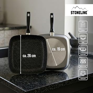 Warimex Stoneline 7515 Square Frying Pan Aluminium 26 x 26 cm with Non-Stick Coating Suitable for Induction Cookers