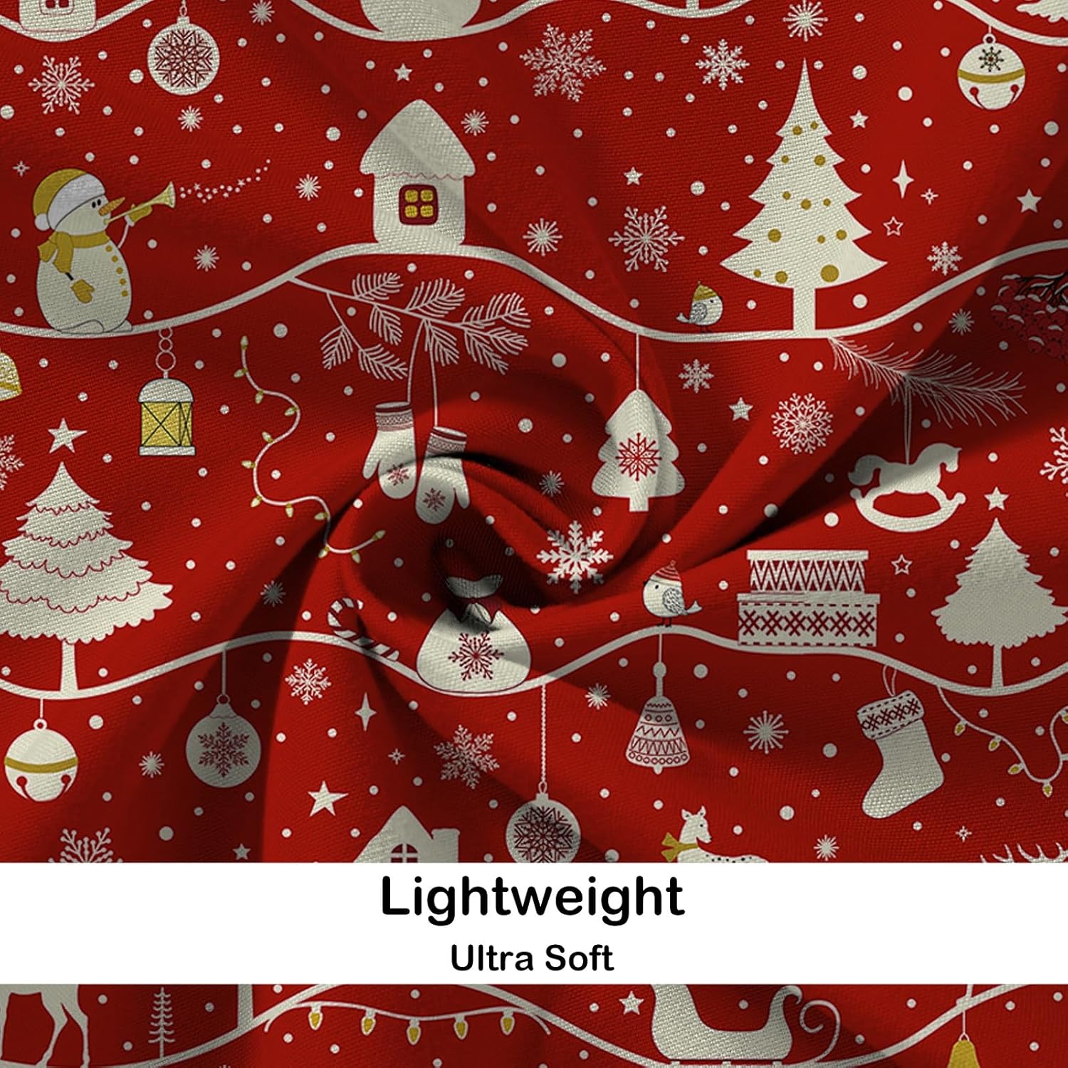 Christmas Duvet Cover Queen Size - Santa Reindeer and Tree Pattern Design Cute Xmas Bedding Duvet Cover with Button Closure for Christmas New Year Holidays, Red 90x90 Inch