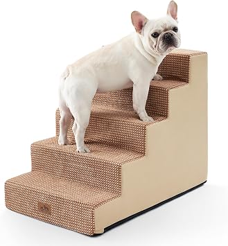 COZY KISS Dog Stairs for Small Dogs, 5 Step Pet Stairs for Beds & Couches | 23.6" H Wider Non-Slip Dog Steps for Bed, Ideal for Puppies, Senior Cats, and Small to Medium Dogs, Light Brown