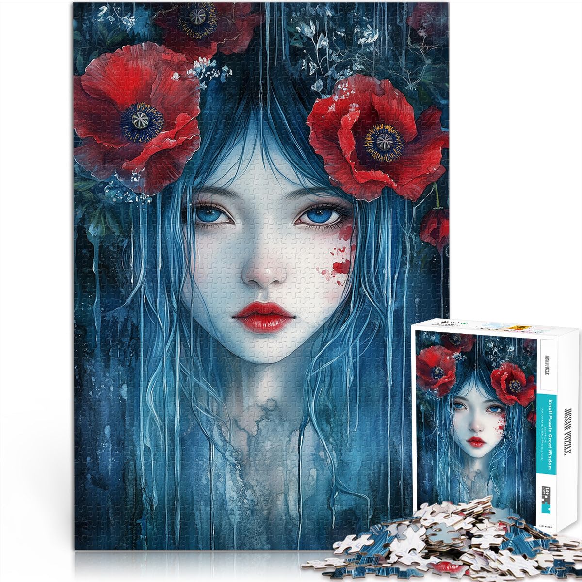 Jigsaw Puzzles for Adults 1000 Pieces Girl and poppy flowers Brain Teaser For 26x38cm is ideal as gifts for the whole family for Age 14 — image 1