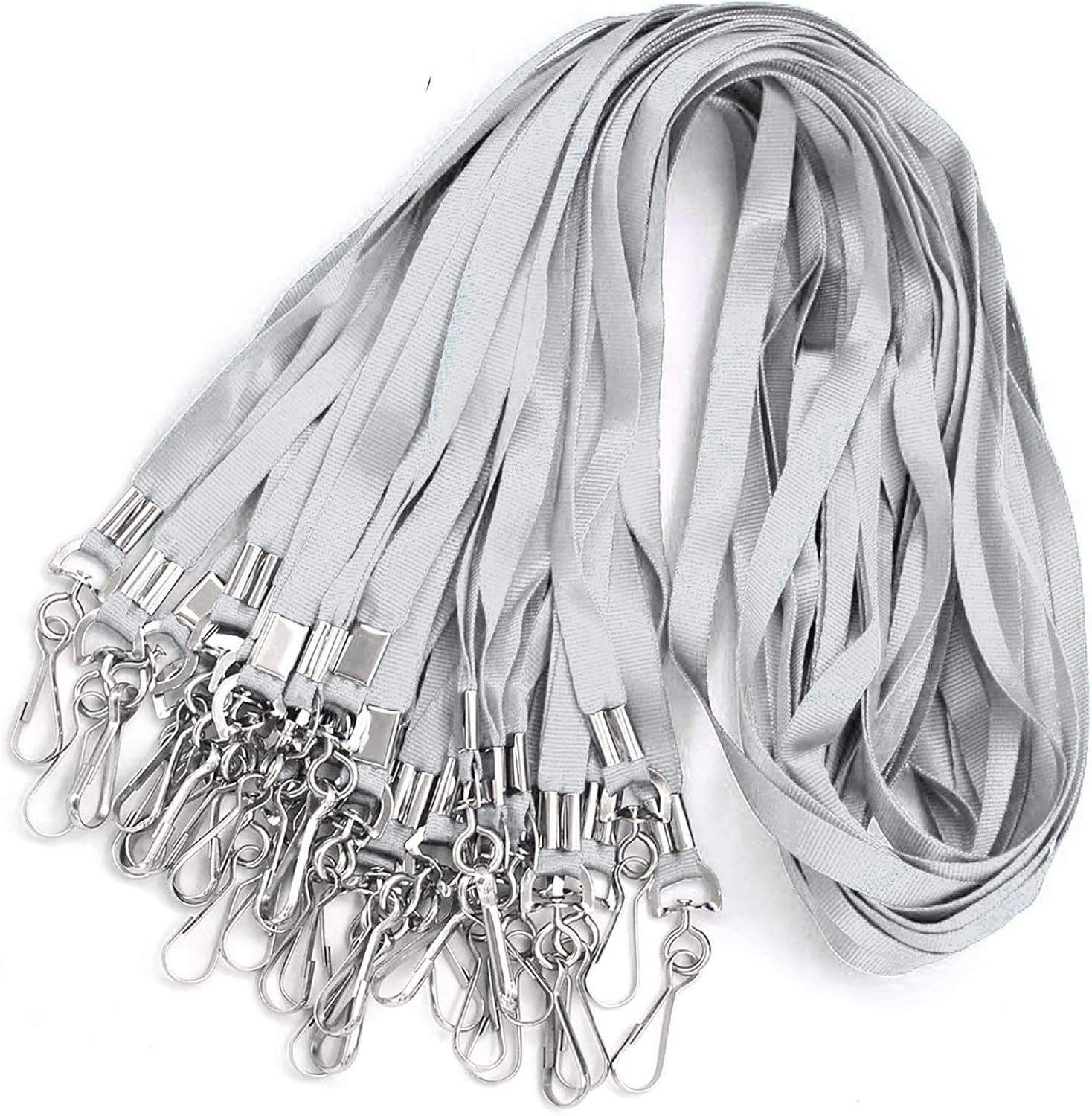 Bird Fiy Gray Bulk Lanyards for Id Badges Nylon Neck Flat Lanyard for ID Name Badge Holder/Name Tag (Gray, 50Pcs)